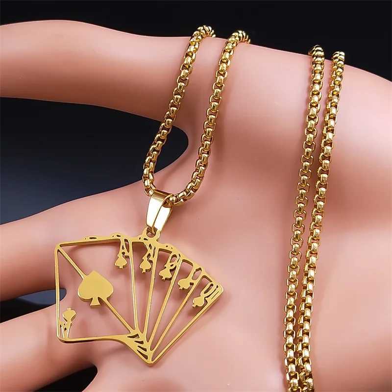 Lucky Ace of Spades 10 J Q K A Necklace Stainl Steel Card Casino Fortune Playing Cards Necklace Jewelry collier6106XJ250219