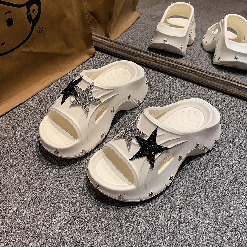 Summer Women Star Slippers Platform Anti Slip Home Outside Beach Rivet Flip Flops Sandals Female Shoes 250218X