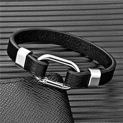 Charm Bracelets Oval spring buckle mens leather bracelet sports style H25220