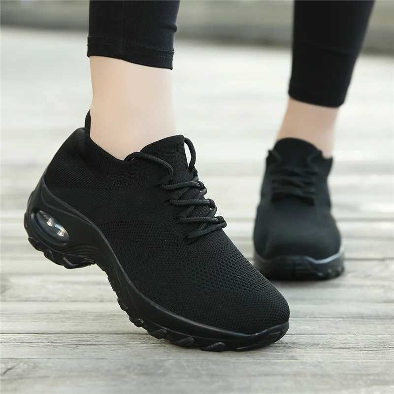 Women Walking Trainers Fashion Fly Weaving Sock Sneakers Breathe Comfort Nursing Shoes Casual Platform Loafers Non-slip W250220
