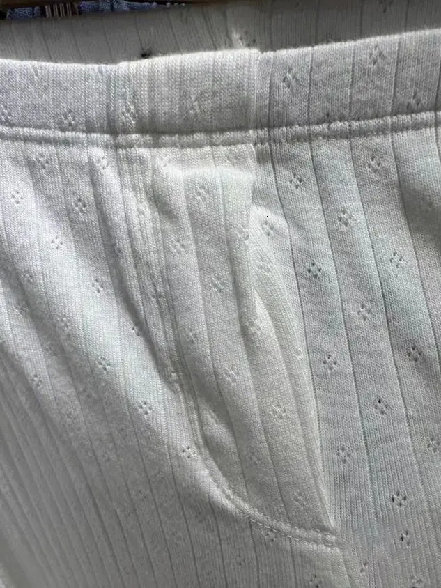 Eyelet White T-shirt Pant Pajama Set Woman Buttons Long Sleeve TeeElastic Waist Straight Trousers Cotton Home 2 Piece Sets Y2k 250219