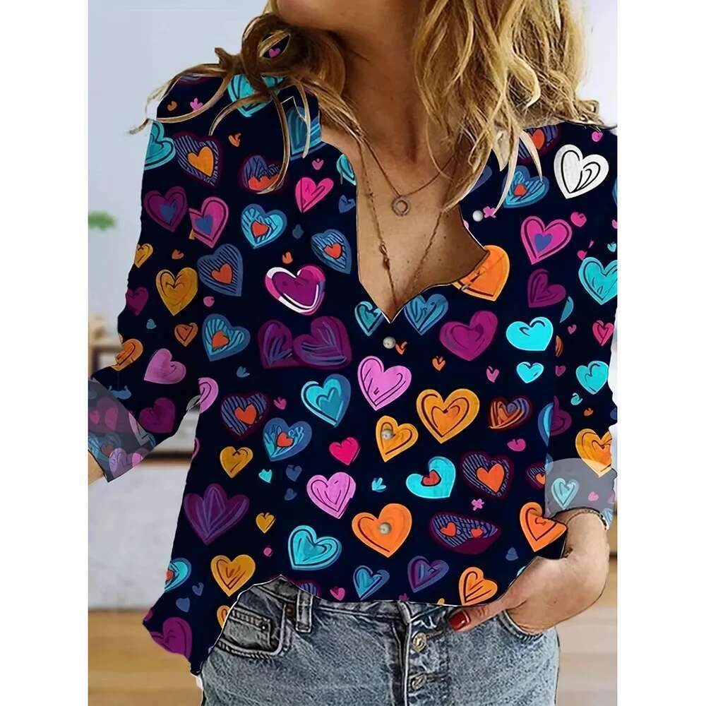 2024 Women's Suower 3D Printed Shirts Beach Vacation Spring Summer Single Breasted Tops Long Sleeve Oversized Women Clothing
