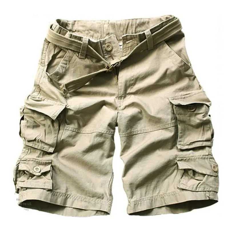 High Quality Camouflage Cotton Cargo Shorts For Men Summer Multi Pocket Military Knee Length Casual Mens shorts ( Free Belt ) X250220