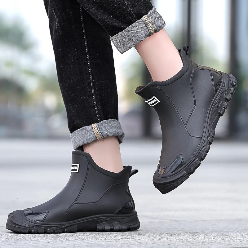 Fashionable Rain Boots for Men Rainproof and Waterproof Shoes Short Nonslip Casual Fishing Rubber Work 250219