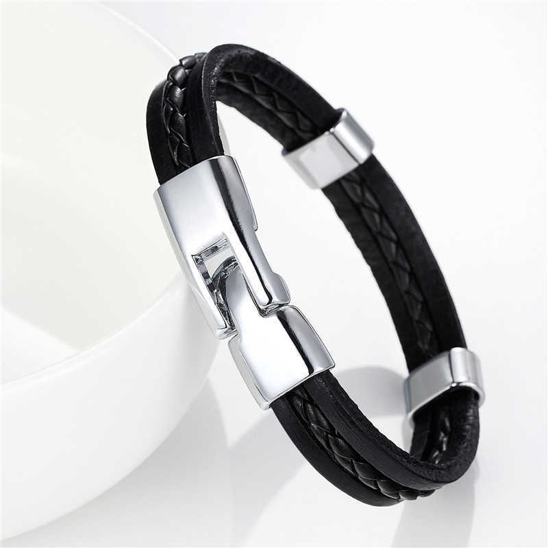 Charm Bracelets Leather hand woven bracelet multi-layer mens ID bracelet wristband H25220