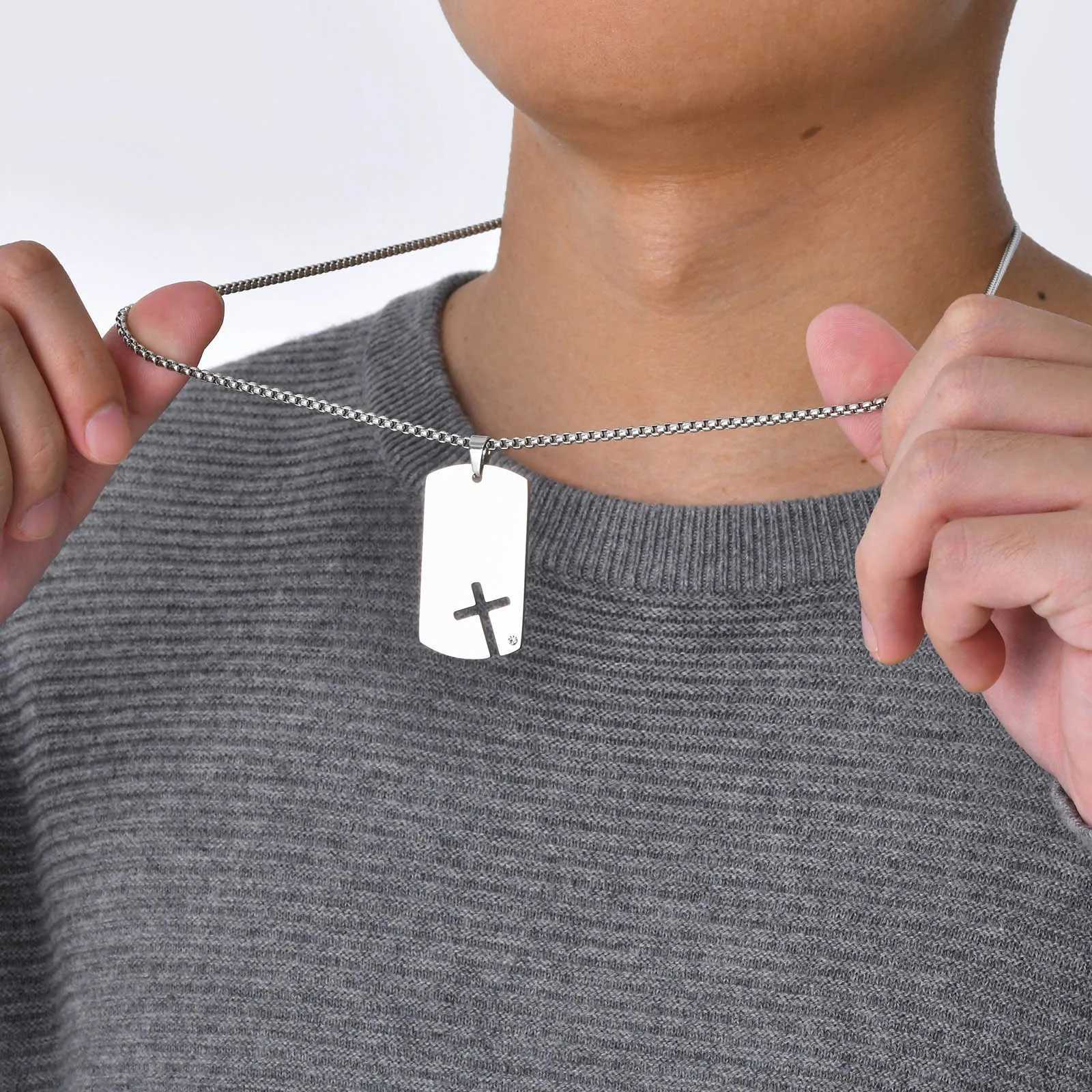 Vnox Mens Sidecross Dog Tag Necklaces Anti Allergy Stainl Steel Pendant Collar with Cubic Zirconia Free Box Chain 70cmXJ250219