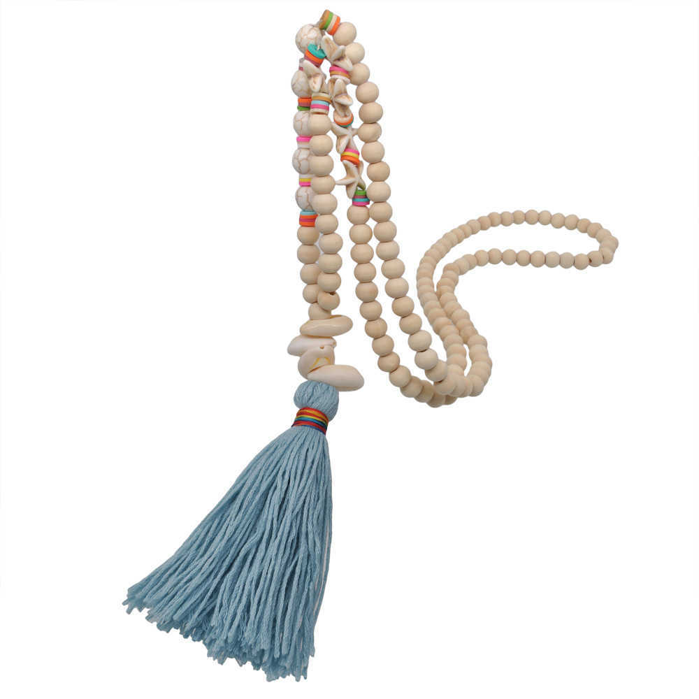 Pendant Necklaces Wooden Beaded Tassel Necklace womens Handmade Bohemian Peace Symbol Pendant sweater chain H25219