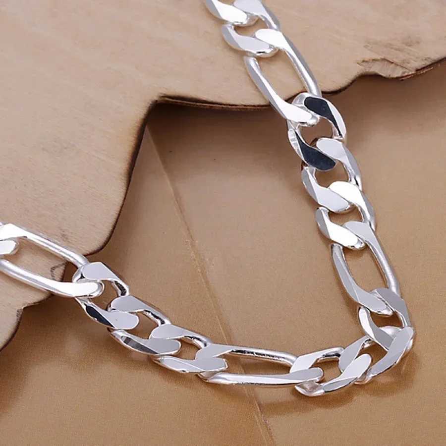 Fine 925 Sterling silver bracelets 6-8mm Women Men chain wedding fashion top quality Silver Jewelry Figaro 20cmXJ250219