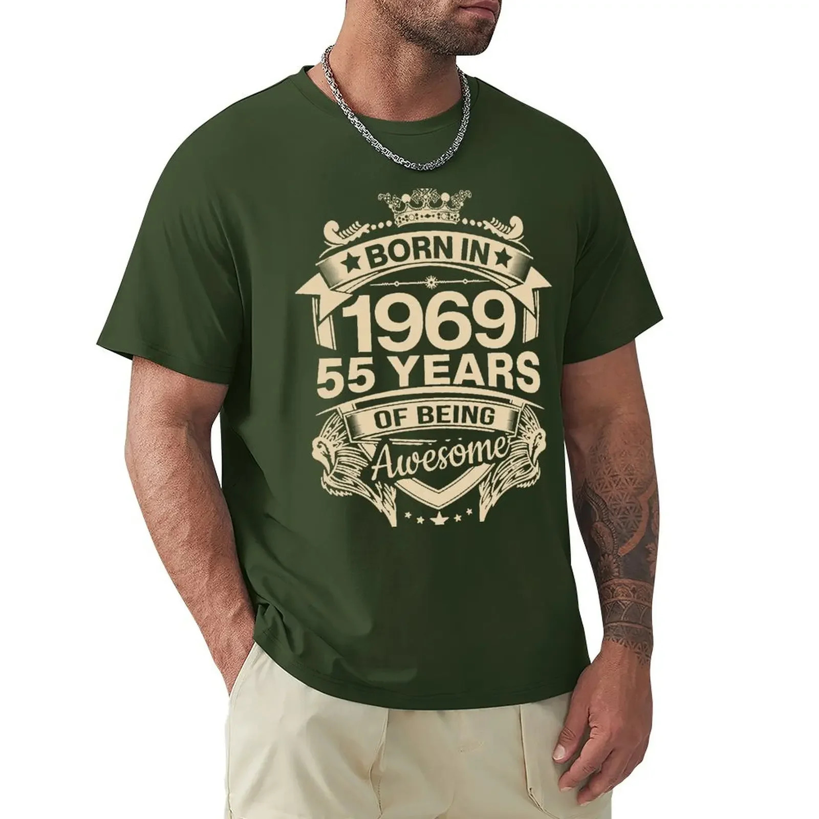 Born In 1969 55 Years Of Being Awesome 55th Birthday Gift T Shirt Harajuku Short Sleeve Tshirt 100% Cotton Graphics Tops 250218