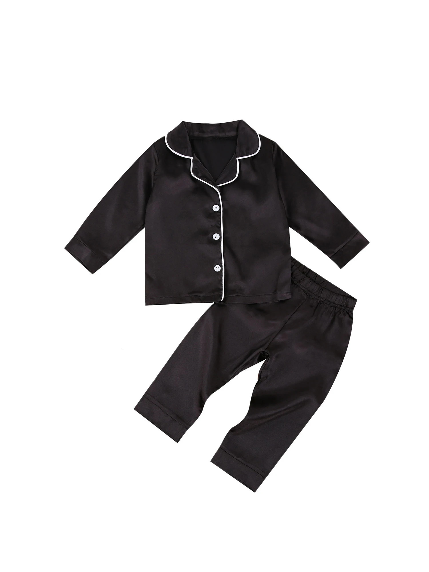 Infant Girl Pink Silk Pajamas Toddler Sleepwear Set with Long Sleeve Top and Pants Cute Button-Up Nightwear for Baby 250220