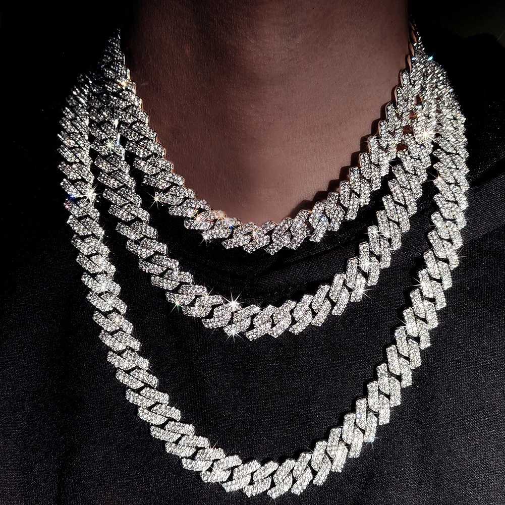 16/18/20/22/24inch Prong Cuban Link Chain for Women Men d Out 2 Row Rhinestone Miami Rhombus Hip Hop Cuban Necklaces JewelryXJ250219