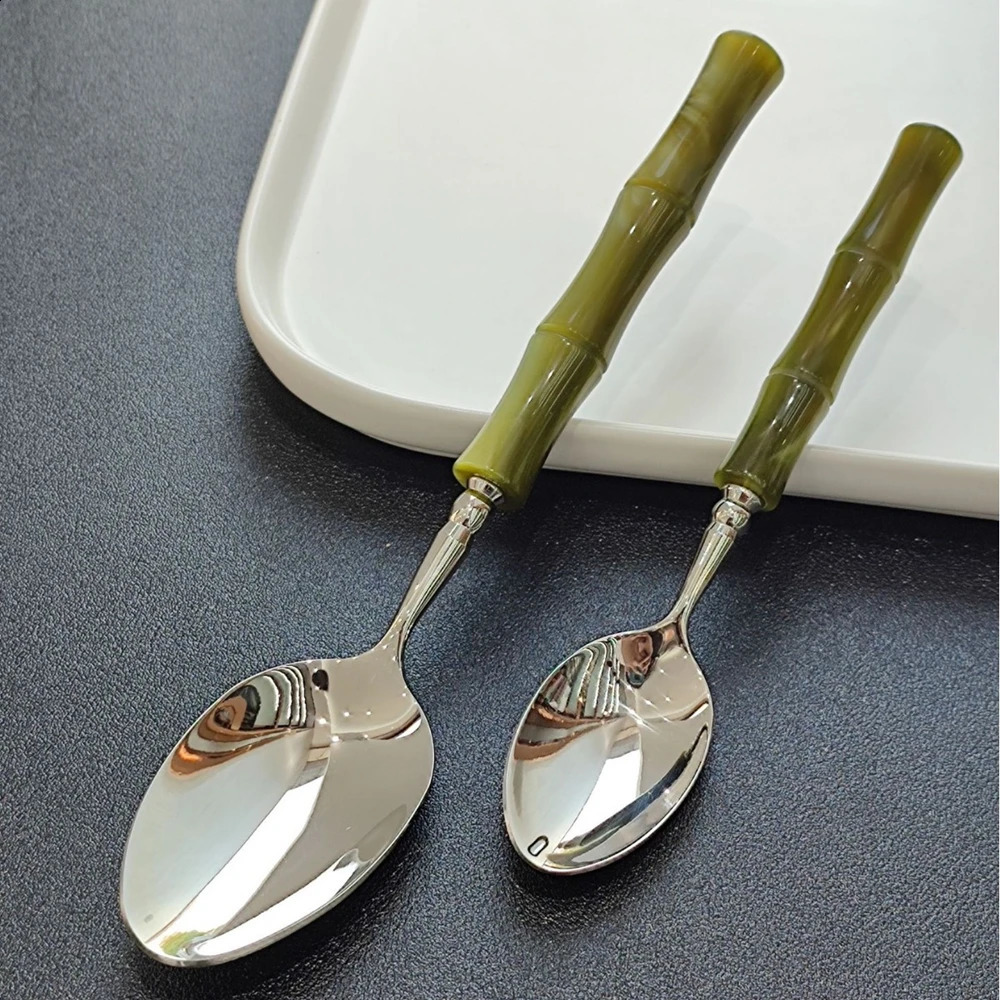 Resin Cutlery Bamboo Style 18/10 stainless steel 304 Classical Flatware Dinnerware Set Silver Drop 250214