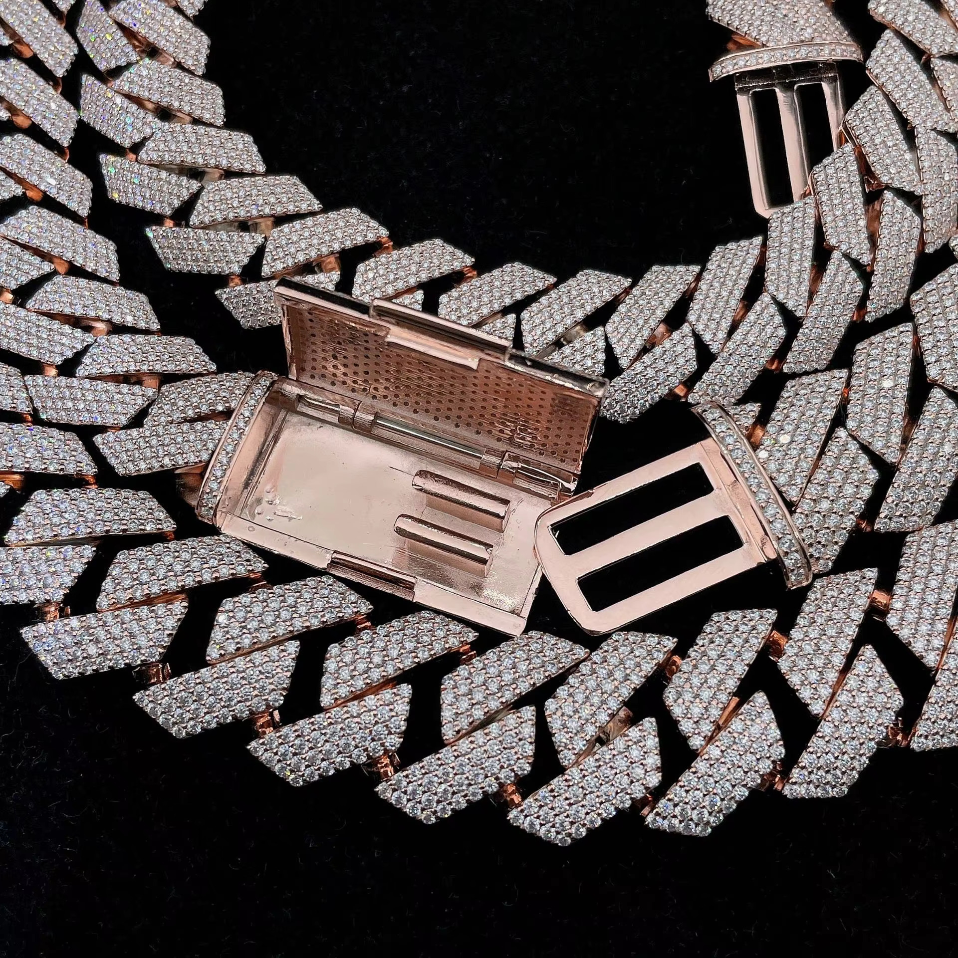 18mm three row 10k handmade inlaid chilled Vvs1 silica Cuban chain