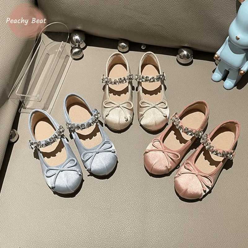Fashionable baby girl princess Rhinestone silk shoes baby flat ballet shoes soft shoes party performance shoes X250220