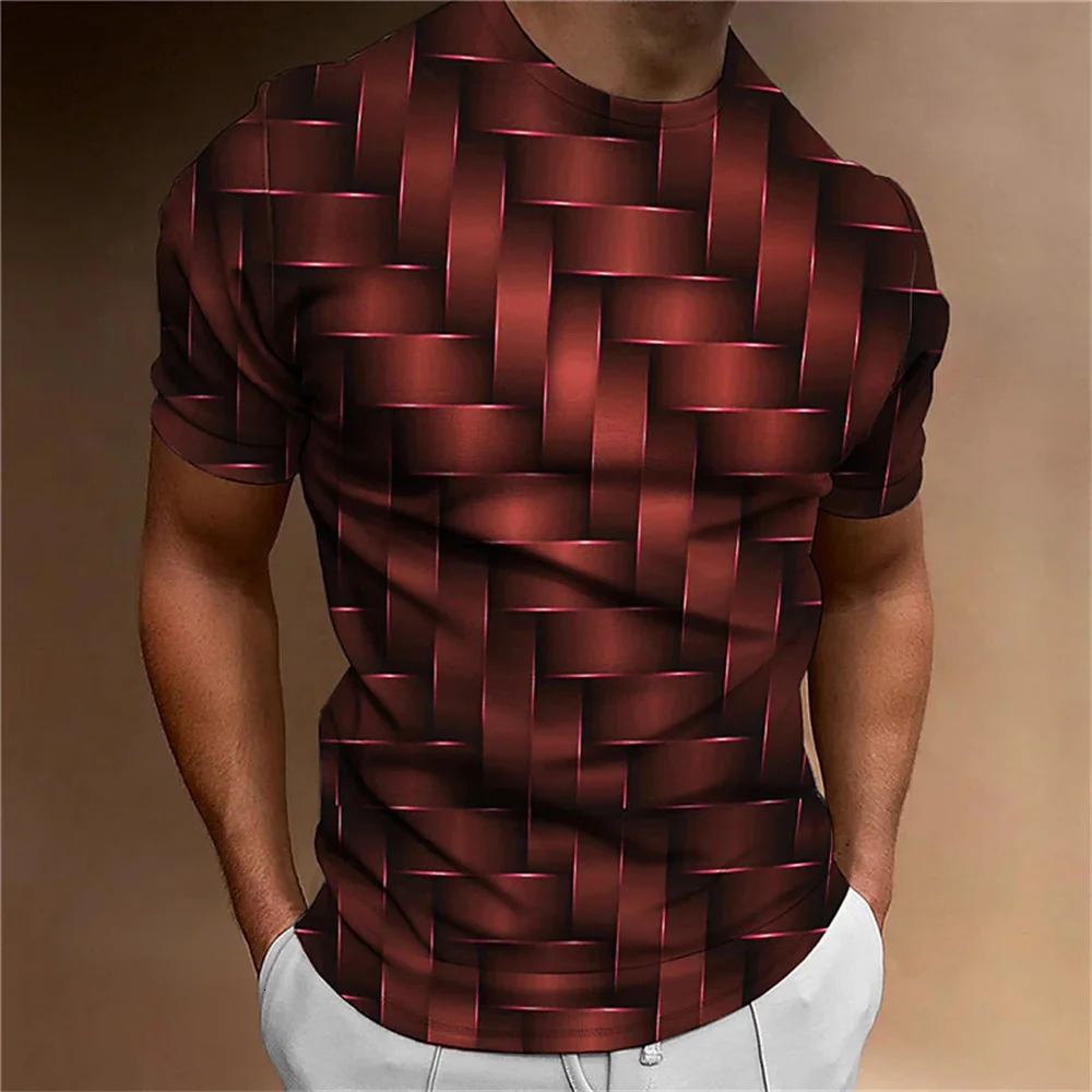 2023 Simple Mens Tshirt Geometric Pattern 3D Printing Top Daily Casual Clothing Loose and Large Retro Sportswear for Men 250213