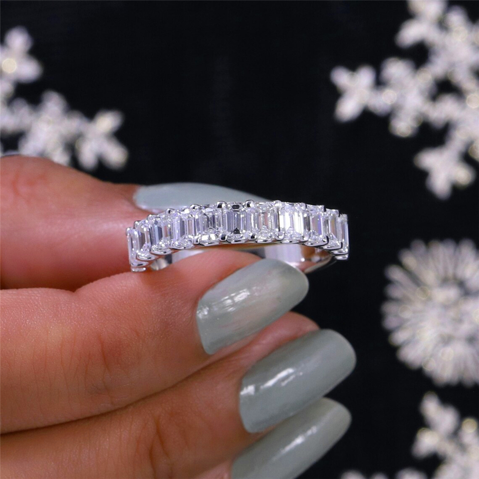 Jewelry 0.21ct Each Emerald Half Eternity Band 14K Real Gold HPHT Diamond Lab Diamond Ring For Women AU750 Ring Luxurious 14K yellow gold