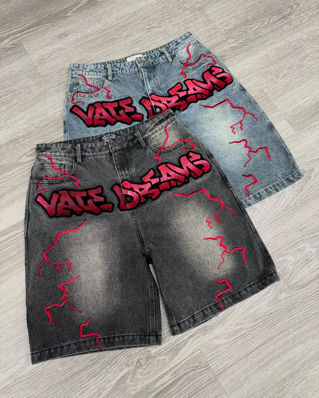 Hip Hop Retro Y2k Black and blue graffiti Jeans Cartoon Graphic Streetwear Denim Shorts Baggy Harajuku Gym Shorts Men 250214