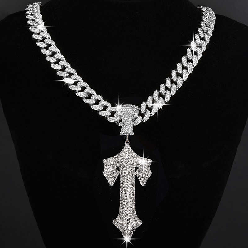 Fashion Gold Plated Cross Sword Jewelry Hip Hop Cuban Chains Zircon Diamond Game Controller Pendant Necklace for Men