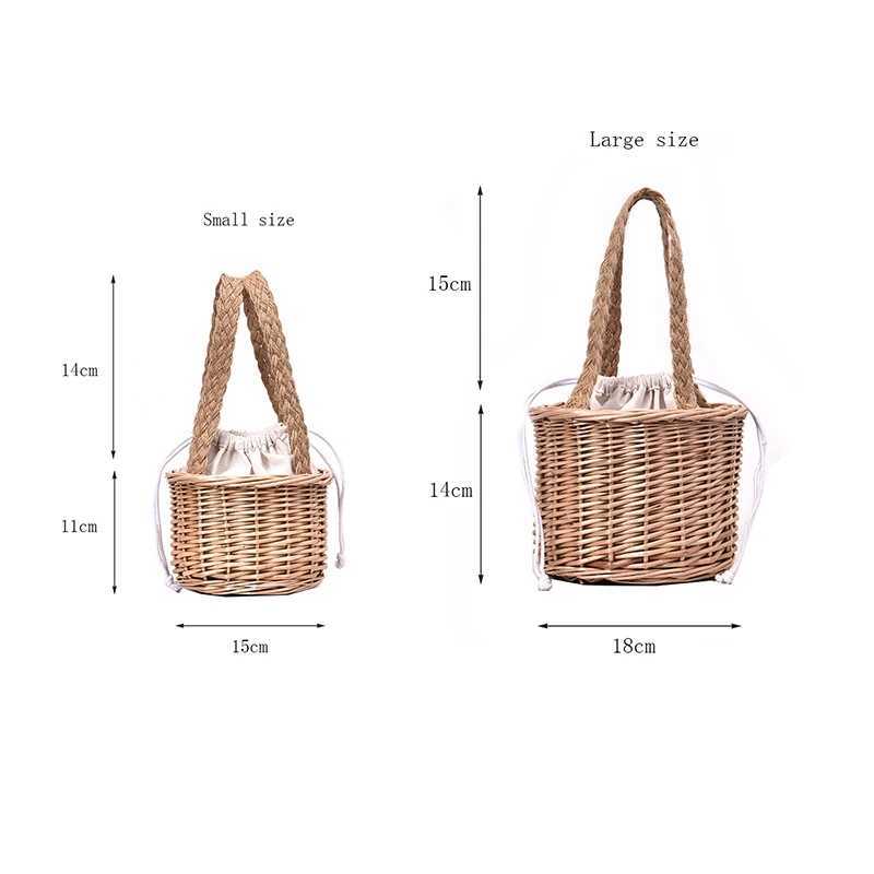 Willow Womens Beach Straw Bag Lattan Bucket Womens Handbag Bohemian Womens Small Hand Basket Handmade Summer Top Handle Handbag Z250219