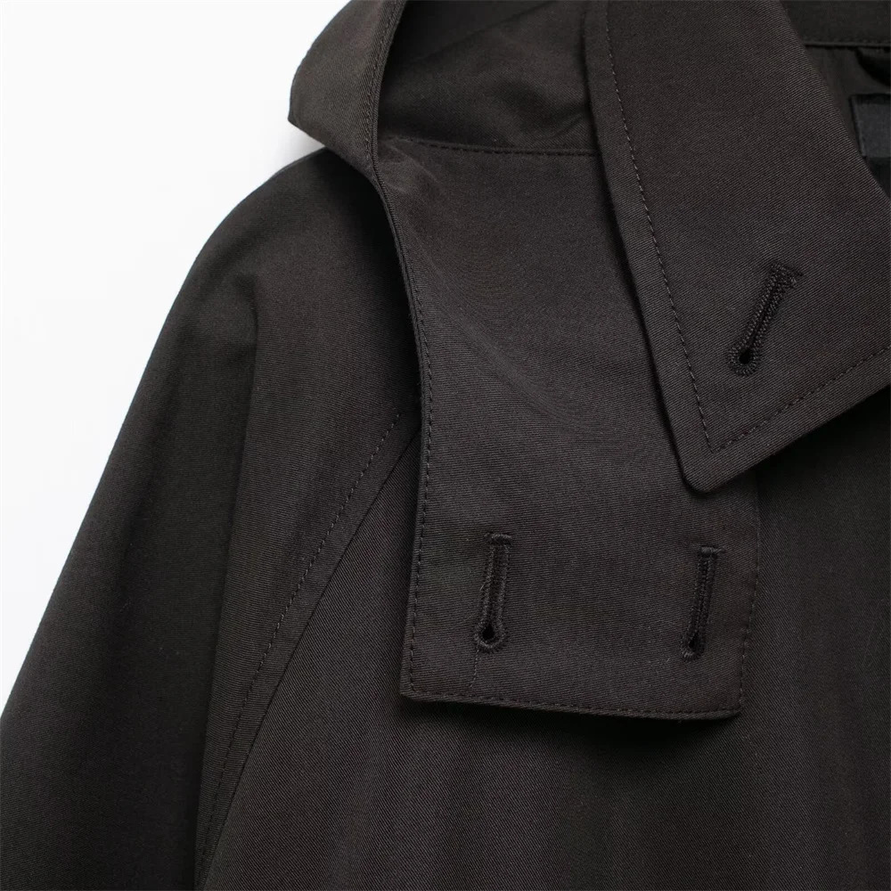 autumn womens casual slim fit long sleeved pocket button solid color hooded short windbreaker 250219