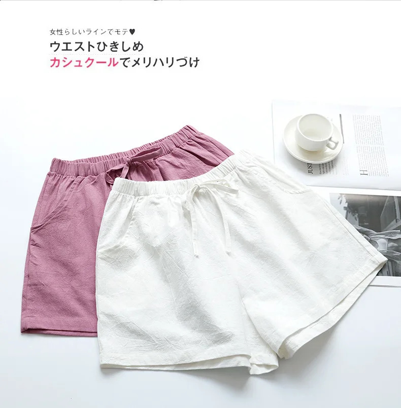 Woman Linen Shorts Casual Elastic Booty Shorts for Dancing Beach Elegant High Waist Short Pants Summer 250217