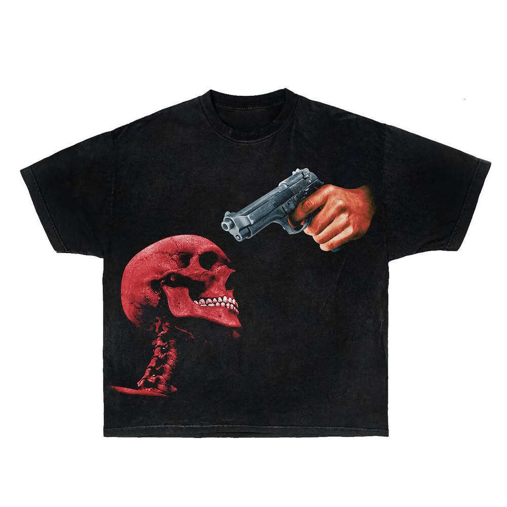 Summer y2k printed short sleeved round neck top personalized dark skull INS loose T-shirt
