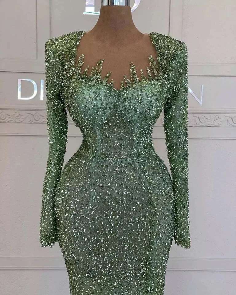 the Lanterns Mermaid Beads Evening Long Sleeves Female Green Formal Graduation Ball Party Dresses For Custom