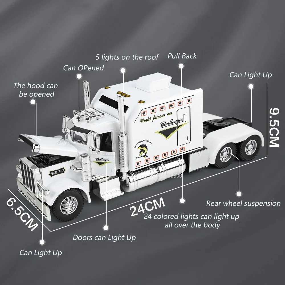 1/24 Scale Peterbilt 389 Heavy Truck Tractor Toy Model Alloy Diecast Sound Light Pull Back Model Truck Boys Toy Gifts CollectionXJ250220