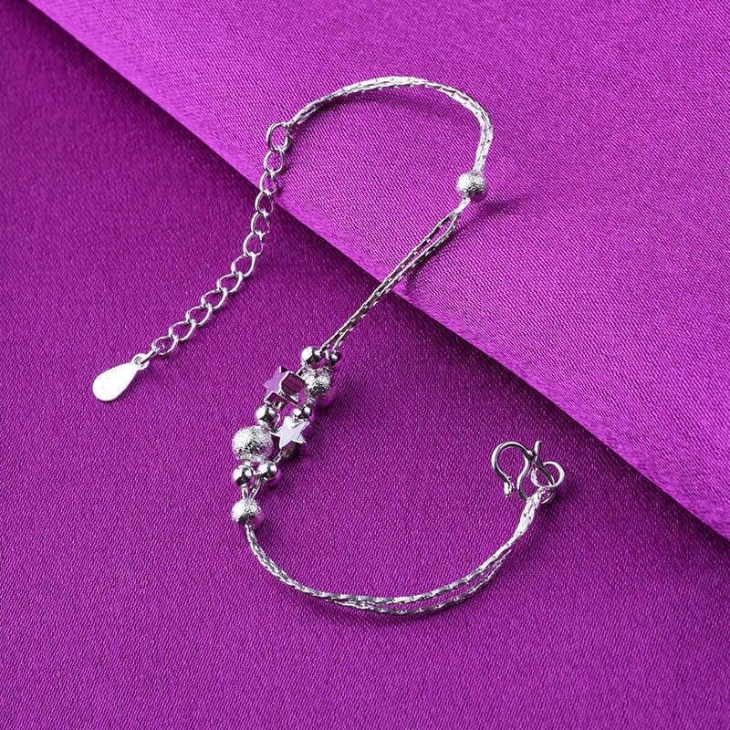 Charm Bracelets Handstring Beads Silver Bracelet Japanese and Korean star jewelry double layer polished beads small gift chain H25220