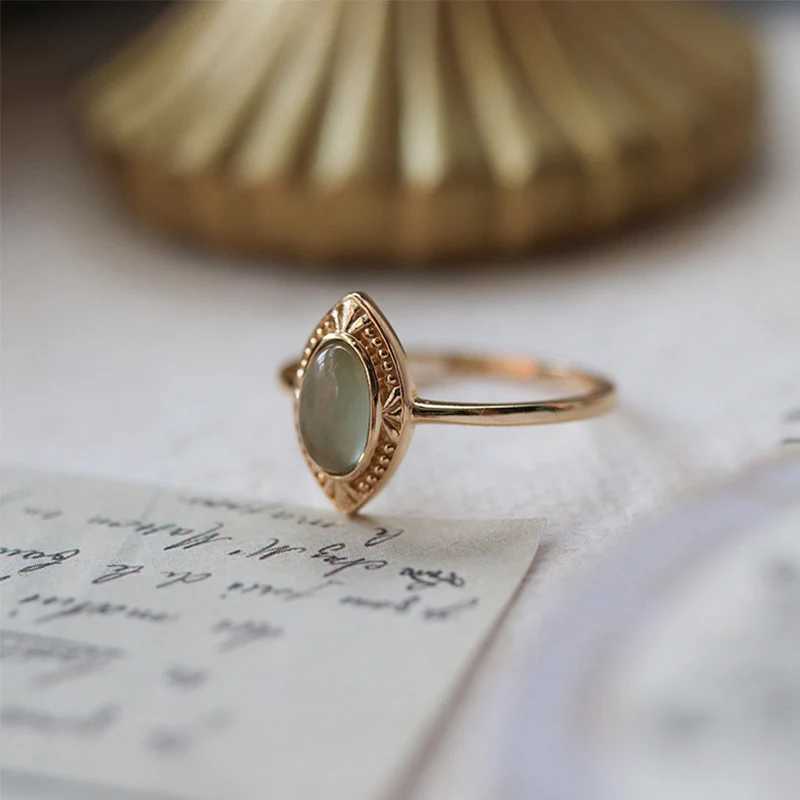Foxanry Gold Color Ellipse Green Zircon Rings For Wen Girls Vintage Exquisite Trendy Elegant Simple Anniversary Jewelry Gifts X250220
