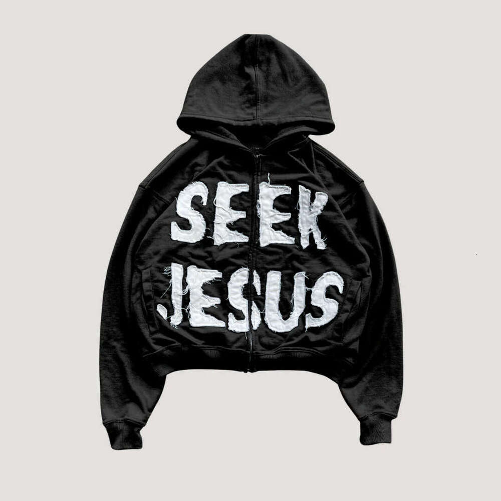 Patchwork pattern long sleeved pullover hoodie y2k personalized trendy street wear