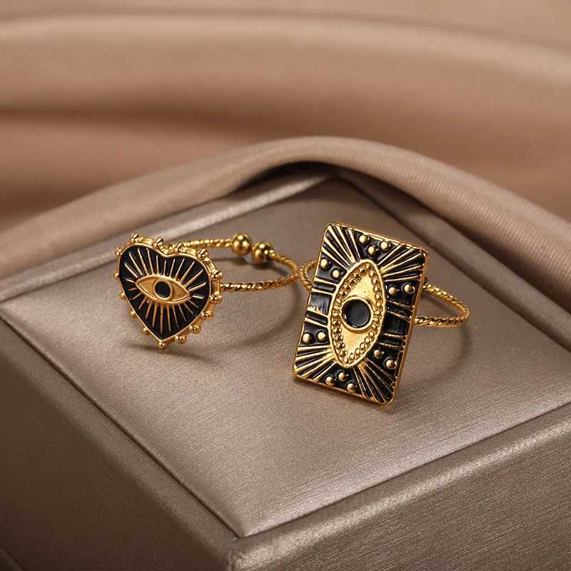 Turkish Evil Eye Rings for Wen Stainless Steel Gold Color Adjustable Ring Aesthetic Jewelry Gift rings woman X250220