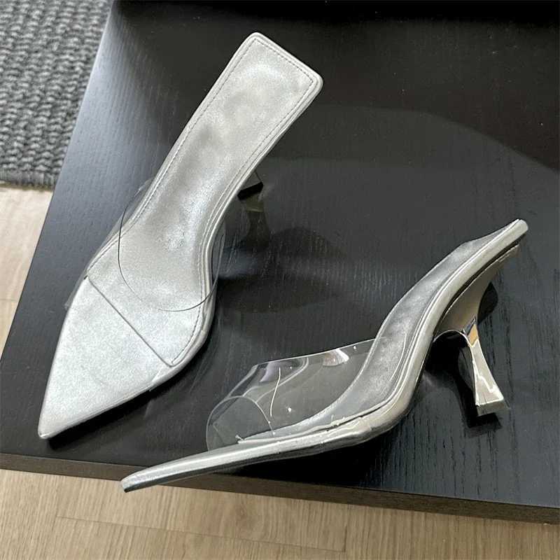 Summer Wen Slippers Street Style PVC Transparent High H Party Sandals And Pointed Toe Shoes Y250215