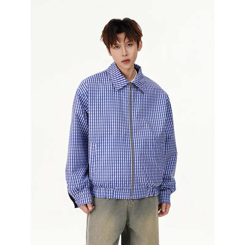 Double Sided Wearable Bomber Jacket Men Streetwear Fashion Loose Causal Vintage Plaid Varsity Jacket Unisex Coat Outerwear 250219