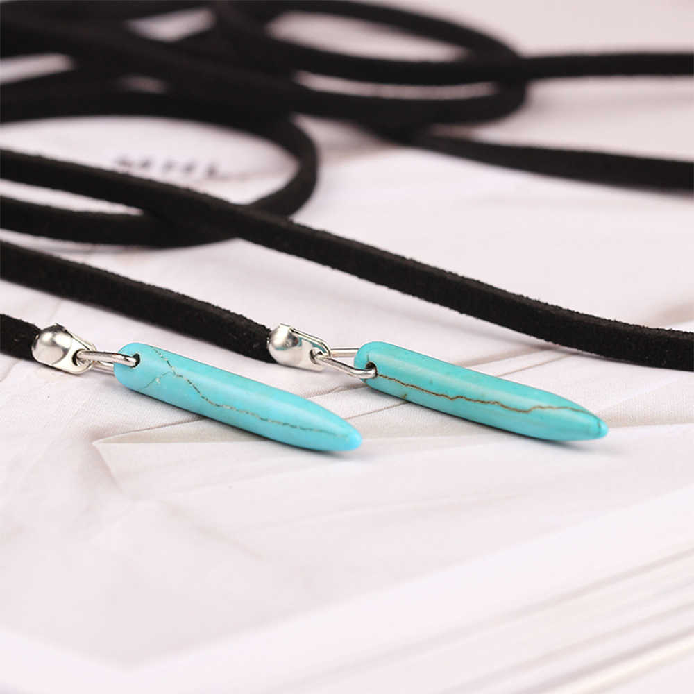 Pendant Necklaces Bohemian style long Korean velvet bandage necklace natural turquoise pendant long sweater chain necklace H25219