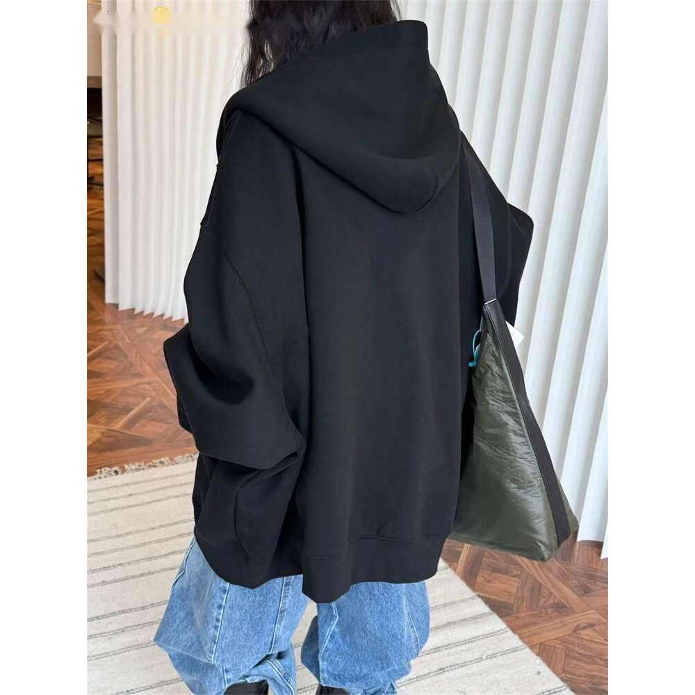2025 Heavy Weight Spring Street Cool Hoodie Women Three Dimensional Straightening Pure Cotton Coat Black/Gray White