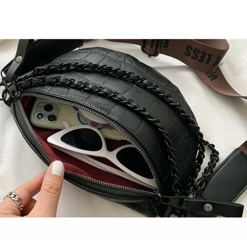 PU Leather Waist Bag For Women Fanny Pack Fashion Chest Chain handbag Designer Shoulder Crossbody Female Belt Purse 250219