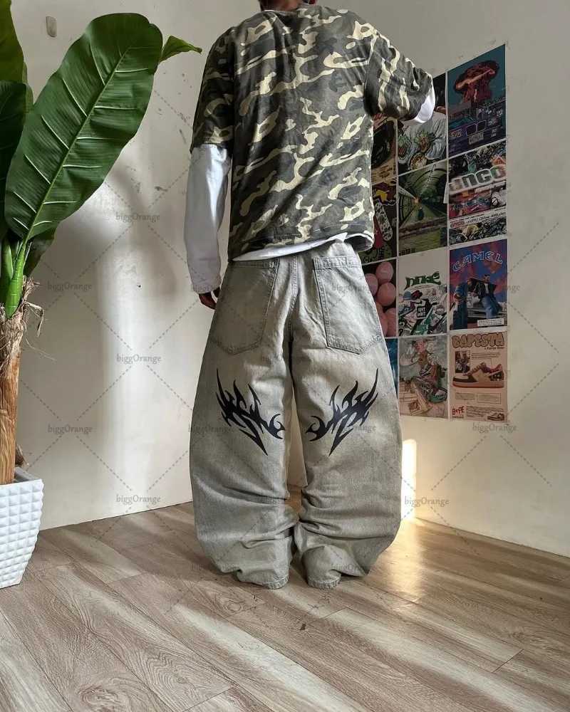 Trendy Brand Retro Streetwear Trousers Y2K Harajuku Hip-hop Casual Loose Straight Pants Men Goth Punk Letter Print Baggy Jeans X250220