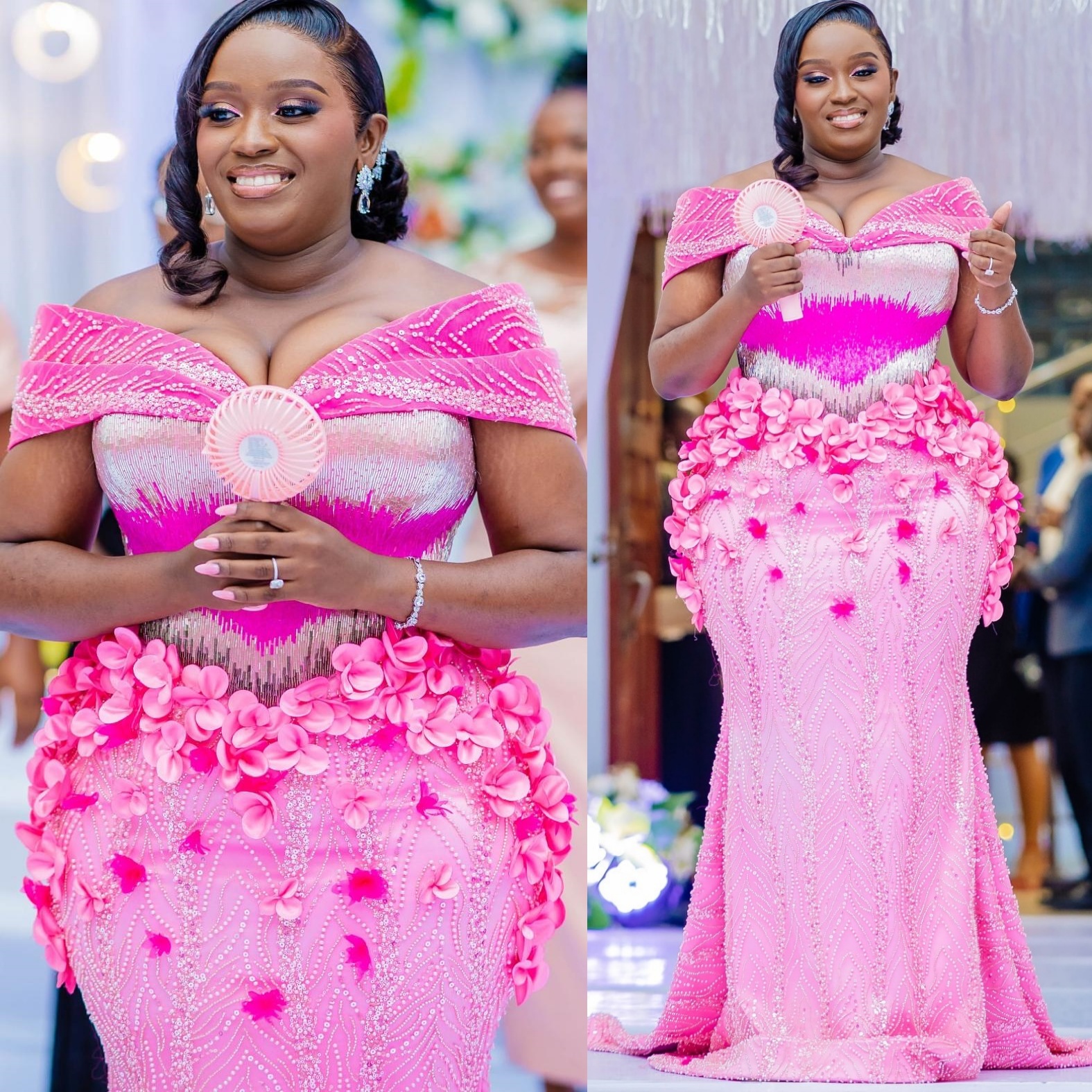 Pink Mermaid Prom Dresses 2025 Flowers Beaded Off Shoulder Sequined Evening Formal Party Second Birthday Engagement Gowns Plus Size Dress For Special 