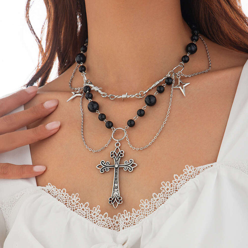 Jewelry Cross Metallic Bow Necklace Small Fresh Alloy Imitation Pearl Clavicle Chain