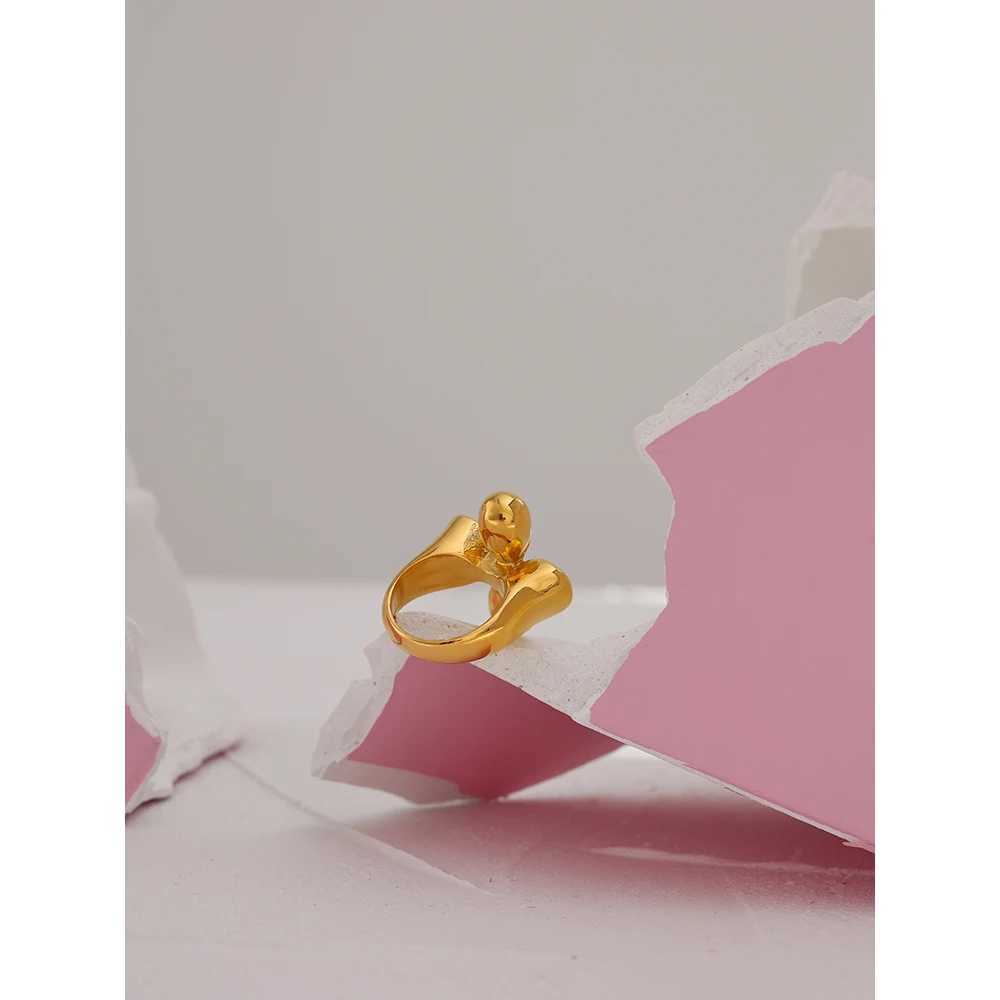 Yhpup Stainless Steel Statement Ring New Design Metalic Texture 18 K Plated Finger Ring Waterproof Jewelry Bagues Pour Femme X250220