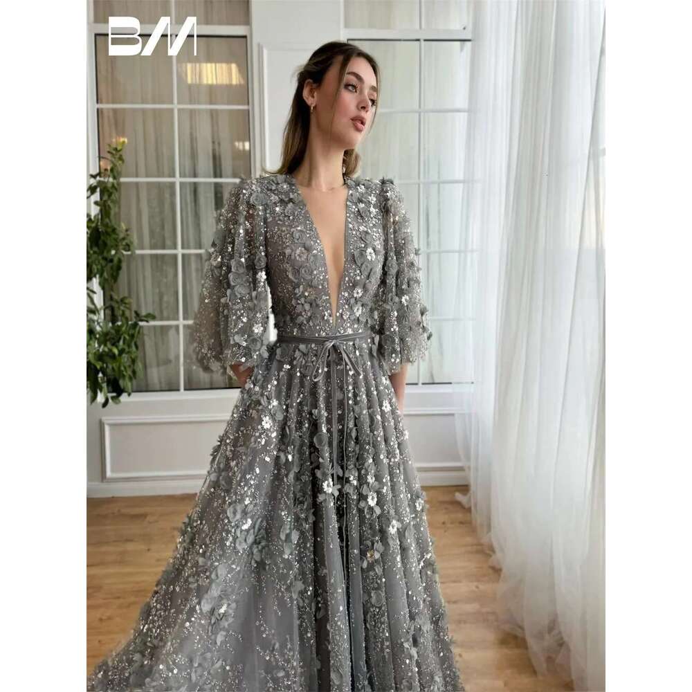 Bright Half Sleeve Sequins 3d Pastrol Ball Gown R A Ha Tail Romantic Party Dress Custom prom