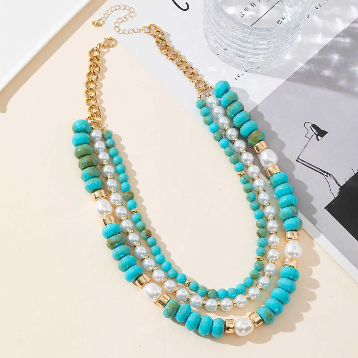 Pendant Necklaces Turquoise pearl necklace for womens fashion accessories fashionable Bohemian ethnic style bead necklace H25219
