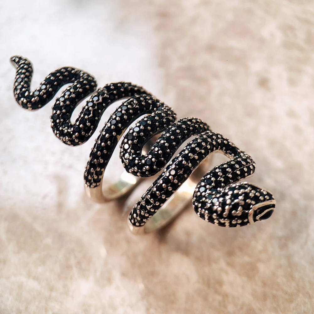 Long Black Snake Ring Europe Style Vintage Fine Jewerly For Girls Women Gift In 925 Sterling Silver 250220