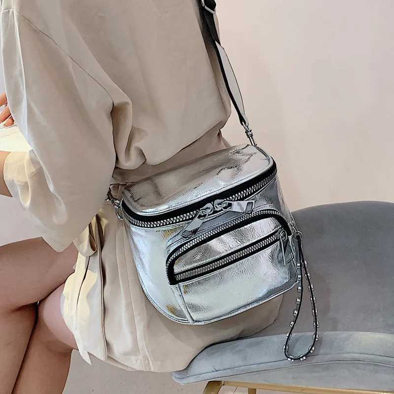 Glossy Wide strap Women shoulder bag designer crossbody bags for female Handbags silver bolsas feminina black Y250218