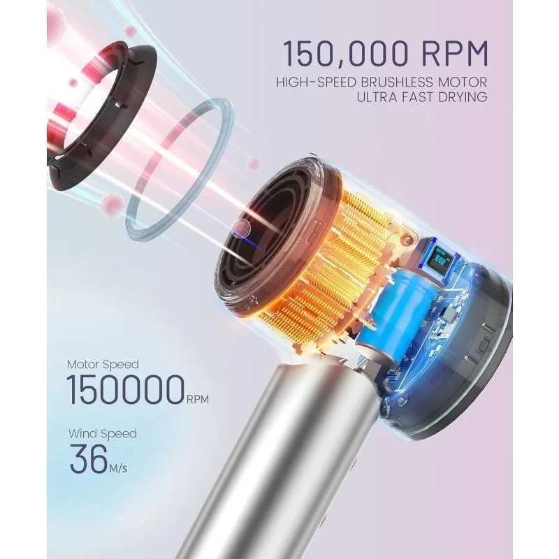 Hair Dryer - 50000 RPM High-Speed Brushless Motor Negative Ionic Blow Dryer for Fast Drying W250220