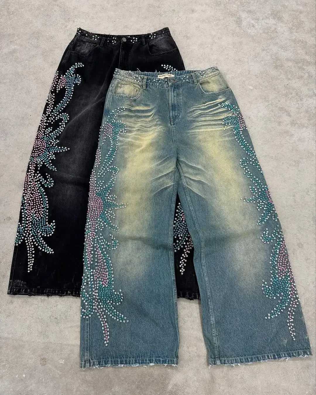 Y2K Fashion Embroidery Masonry Jeans Harajuku Hip Hop Retro Vintage Baggy Jeans Men Women Casual Straight Wide Leg Denim Pants X250220