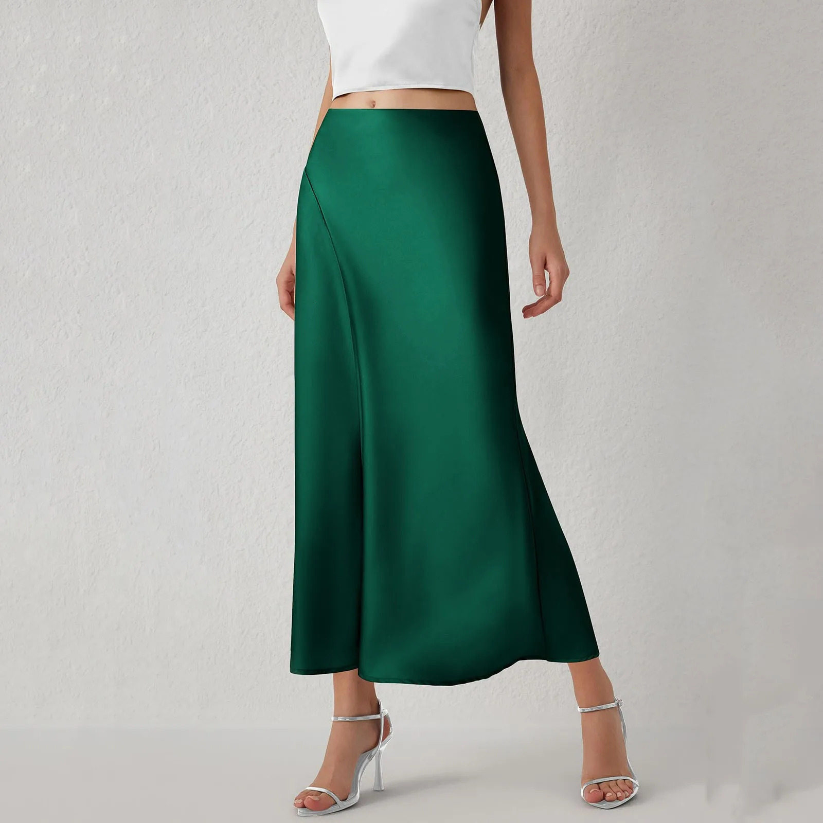 Elegant Women Silk Satin Fishtail Skirt Irregular High Waist Chic Turmpet Business Office Flowy Wrapped 250220