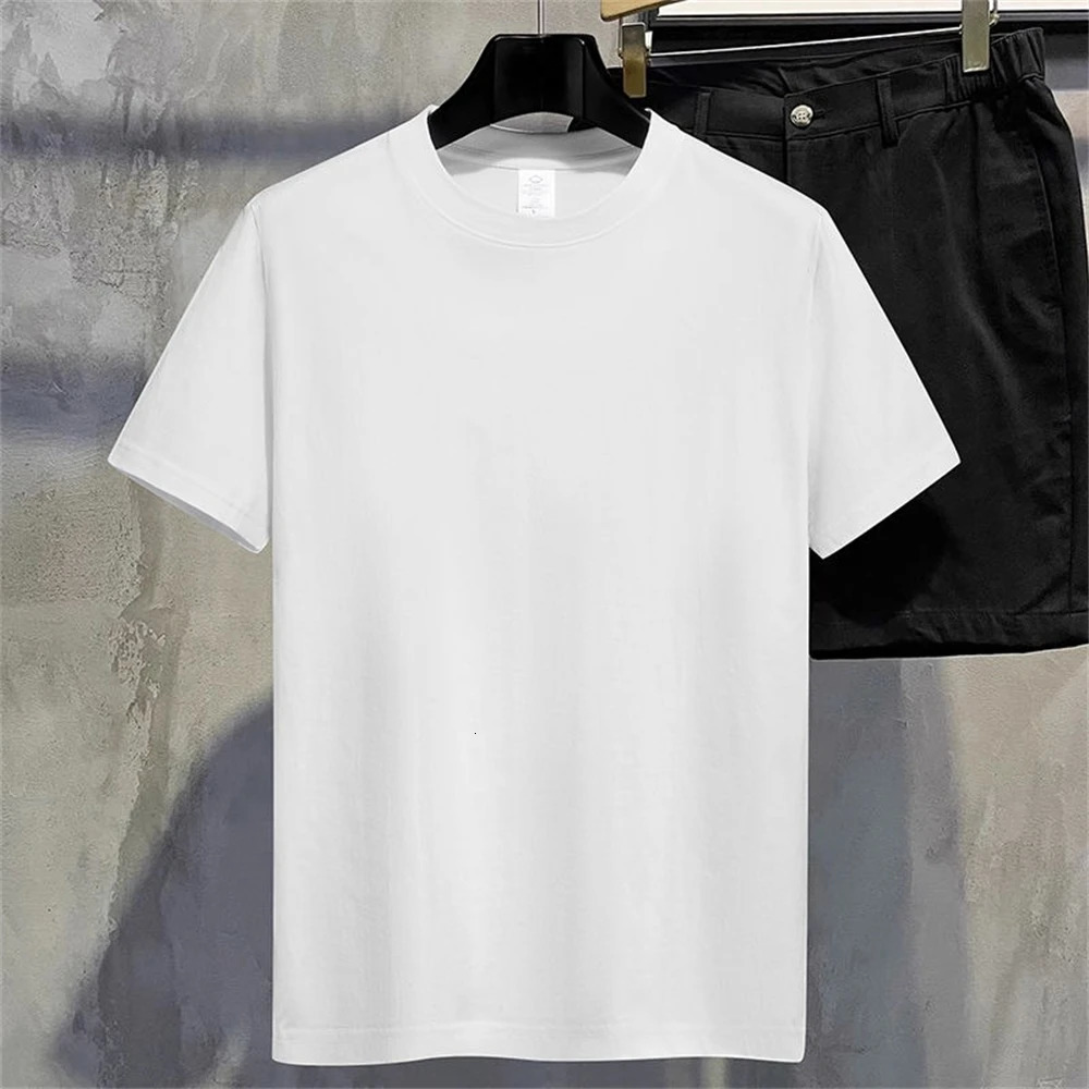 Men T Shirt Summer Cotton Tops Women Solid Color Blank Tshirts Oneck Round Collar ShortSleeve Couple White Top Tees 250218