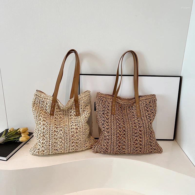 Totes Women's Woven Straw Beach Bag Hand Capacity Large Shoulder Simple Travel Commuting Tote Casual Handbag zhanyishengli
